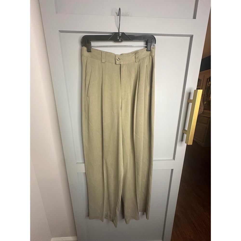 Tommy Bahama Womens Khaki Tan 100% Silk Pleated Wide Leg Trousers Pants Size 10